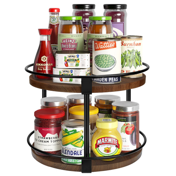 Greenstell 2 Tier Lazy Susan 10 Inches Round Wood Rotating Spice Rack
