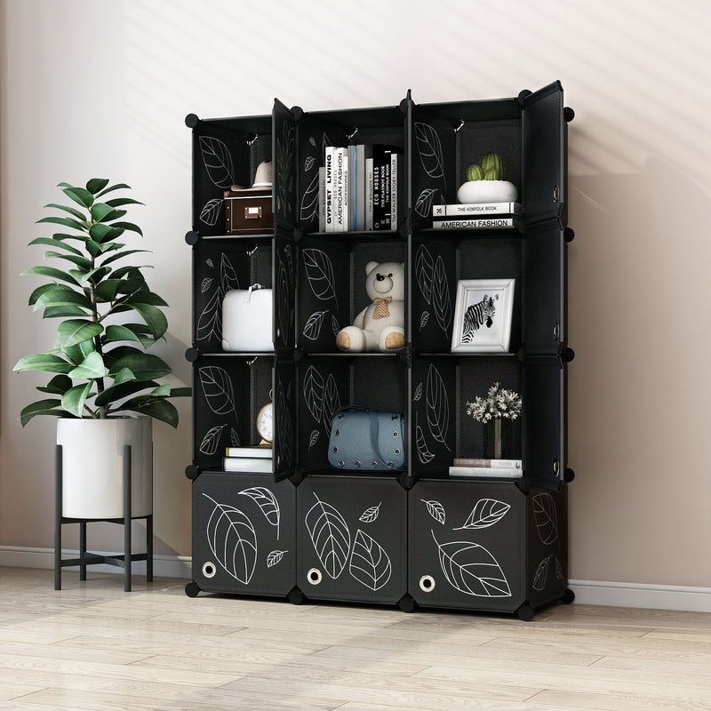 SONGMICS Cube Storage Organizer, 12-Cube Closet Storage Shelves, DIY Plastic Closet Cabinet, Modular Bookcase, Storage