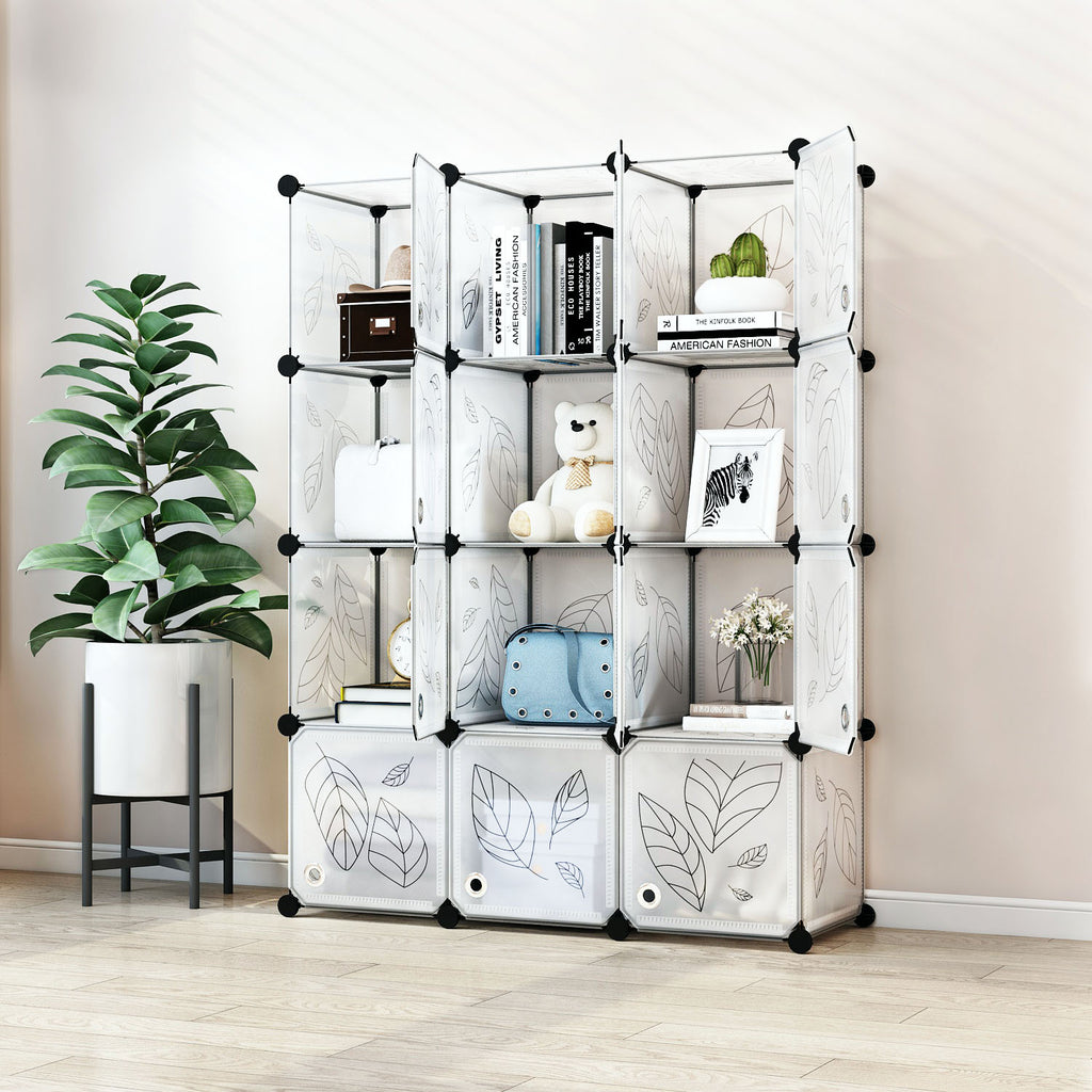 Greenstell Plastic Stackable Cube Storage Organizer 12 Portable Closet Cubes White With Doors