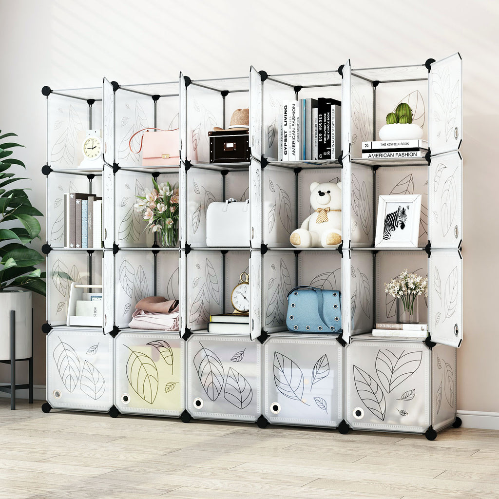 Greenstell Plastic Portable Stackable Cube Storage 20 Closet Cubes White With Doors