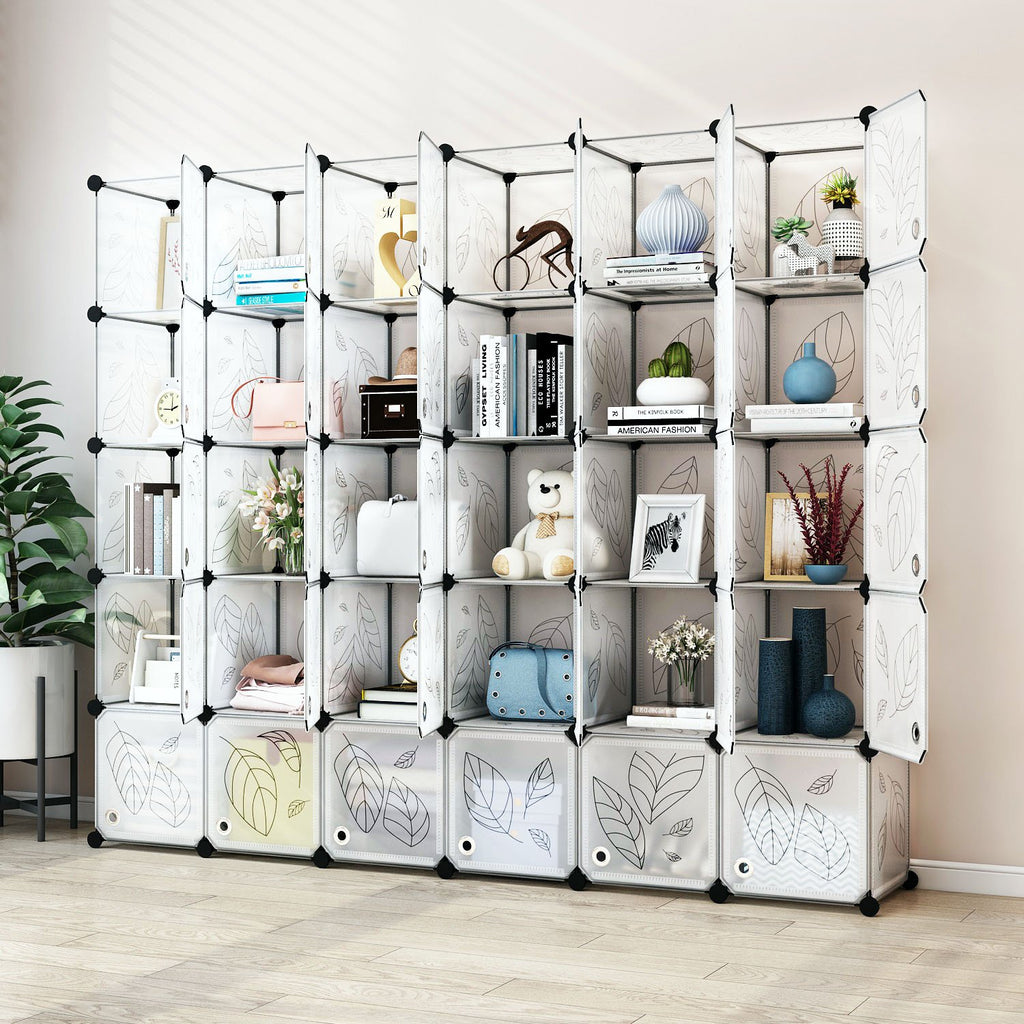 Greenstell Plastic Stackable Cube Storage 30 Portable Closet Cubes White With Doors