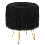 Greenstell Storage Round Faux Fur Footstool Ottoman Metal Legs with Foot Pad