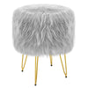 Greenstell Storage Round Faux Fur Footstool Ottoman Metal Legs with Foot Pad