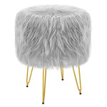 Greenstell Storage Round Faux Fur Footstool Ottoman Metal Legs with Foot Pad