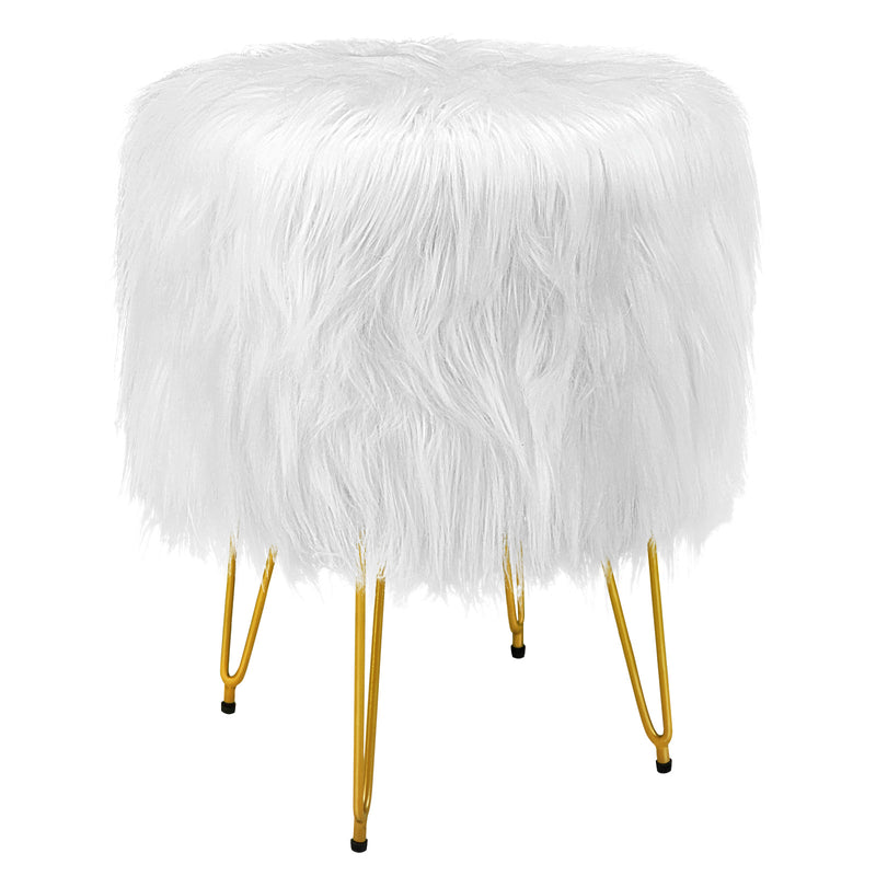 Greenstell Storage Round Faux Fur Footstool Ottoman Metal Legs with Foot Pad