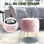 Greenstell Storage Round Faux Fur Footstool Ottoman Metal Legs with Foot Pad