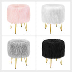 Greenstell Storage Round Faux Fur Footstool Ottoman Metal Legs with Foot Pad