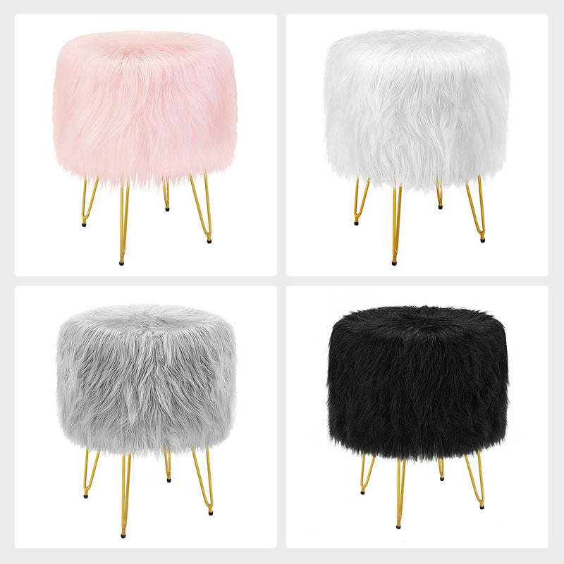 Greenstell Storage Round Faux Fur Footstool Ottoman Metal Legs with Foot Pad