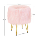 Greenstell Storage Round Faux Fur Footstool Ottoman Metal Legs with Foot Pad