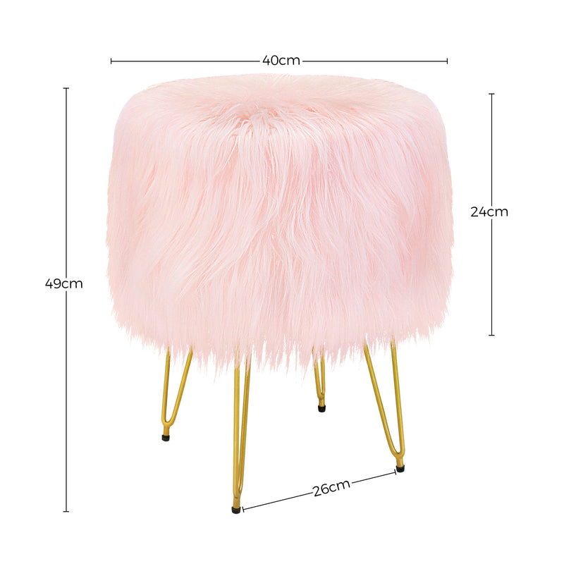 Greenstell Storage Round Faux Fur Footstool Ottoman Metal Legs with Foot Pad
