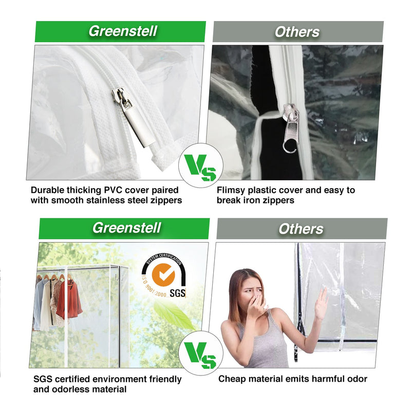 Greenstell Rolling Z Base Clothes Rack with Brake and Hooks Cover with Zipper (24*68*59 in)