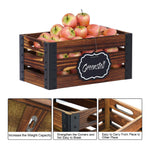 Greenstell Rustic Brown Wooden Nested Crate, Cutout Handle, Chalkboard, Metal Edge