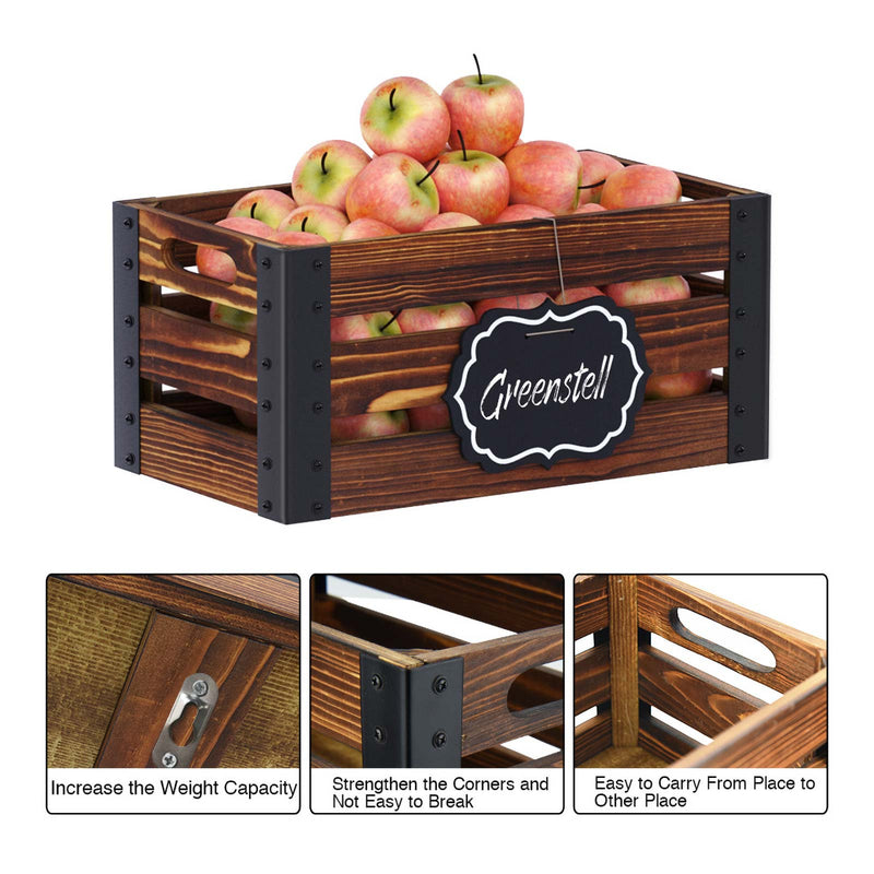 Greenstell Rustic Brown Wooden Nested Crate, Cutout Handle, Chalkboard, Metal Edge