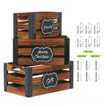 Greenstell Rustic Brown Wooden Nested Crate, Cutout Handle, Chalkboard, Metal Edge
