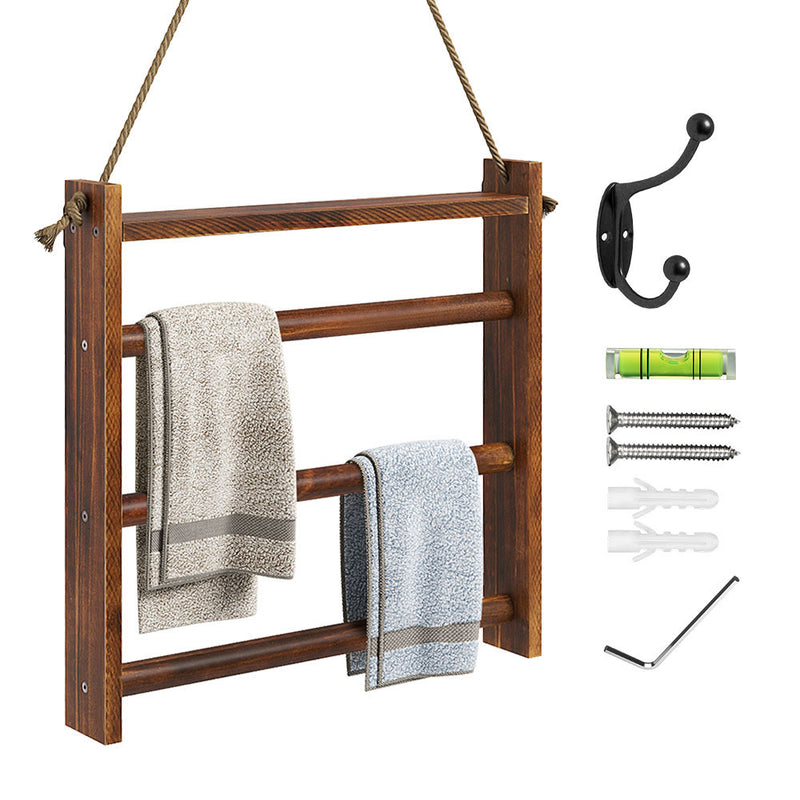 Greenstell Rustic Wood Wall-Hanging Towel Rack Brown Large