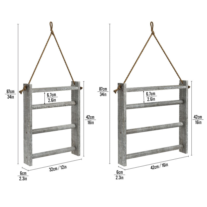 Greenstell Rustic Wood Wall-Hanging Towel Rack Grey Large