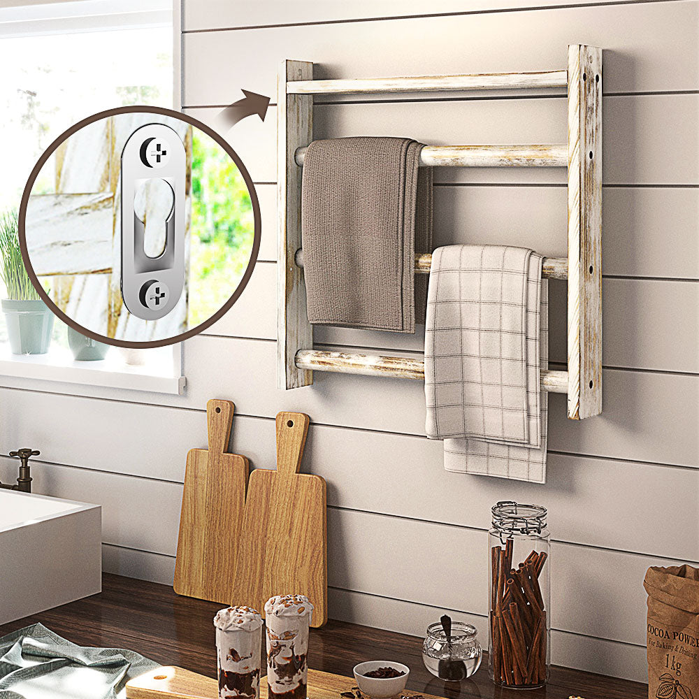 Whitewashed Wall Mounted Bathroom Organizer Rack with Towel Bar