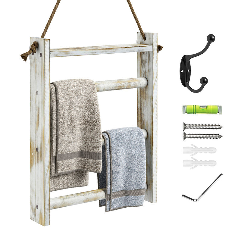 Greenstell Rustic Wood Wall-Hanging Towel Rack White Small