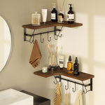 Greenstell Wall Mounted  Corner Wall Shelves, Floating Shelves with Adjustable Towel Holders & 8 Hooks