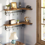 Greenstell Wall Mounted  Corner Wall Shelves, Floating Shelves with Adjustable Towel Holders & 8 Hooks