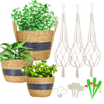 Greenstell 3 Pcs Macrame Plant Hangers and Hand-woven Seagrass Hanging Planter Blue