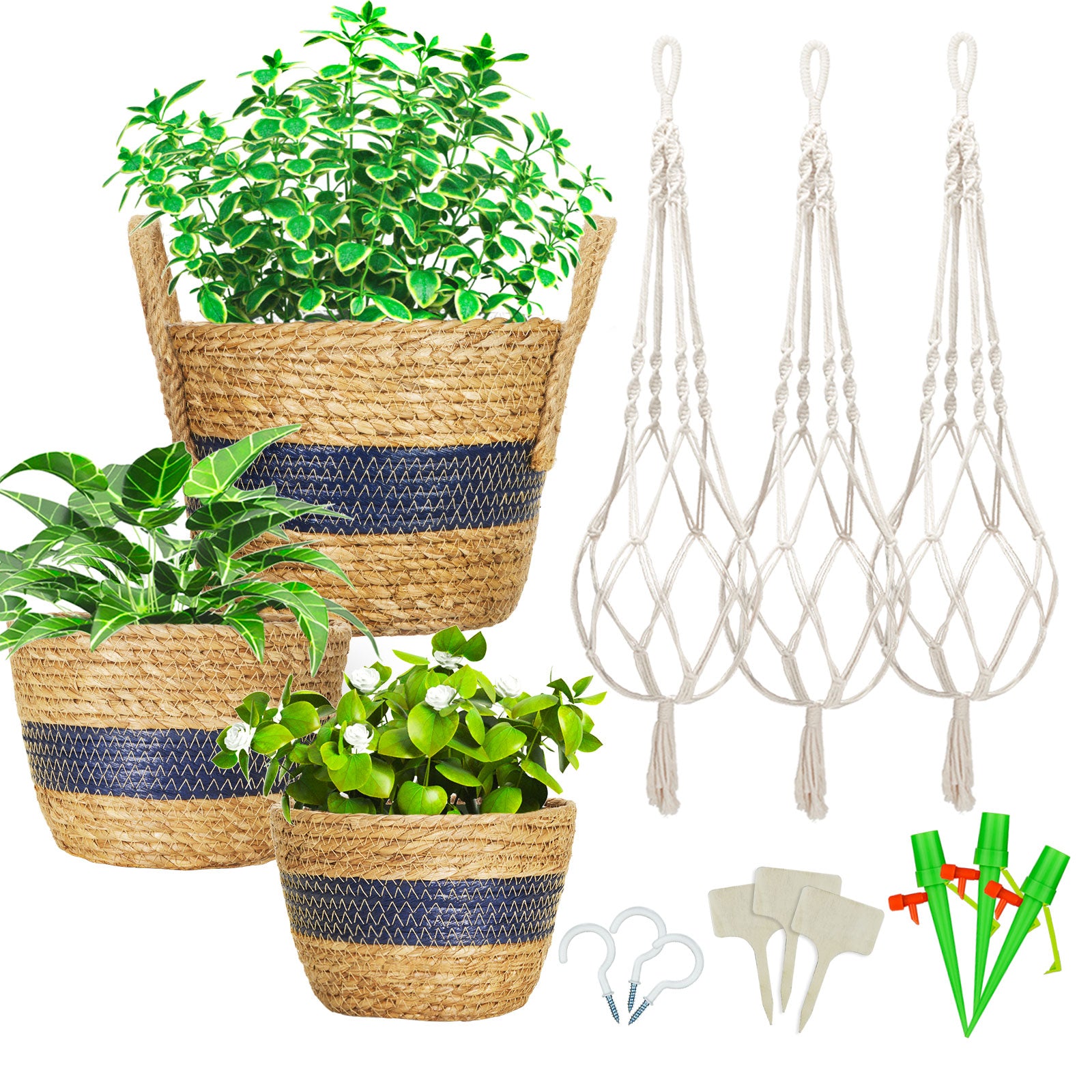 jute rope hanging planter Greenstell 3 Pcs Hand-woven Seagrass Hanging Planter & Macrame Ropes