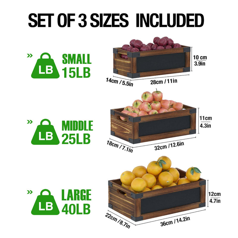 Greenstell Rustic Wooden Crate with Chalkboard, Cutout Handle and Metal Wraps