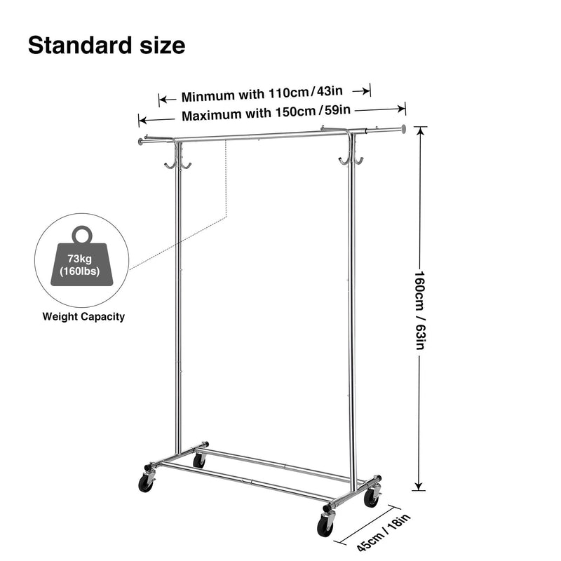 Greenstell Extendable Hanging Rail Rolling Clothes Rack Cover with Zipper Standard