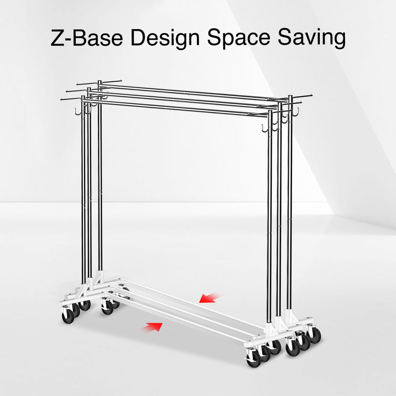 Greenstell Rolling Z Base Clothes Rack with Brake and Hooks Cover with Zipper (24*68*59 in)