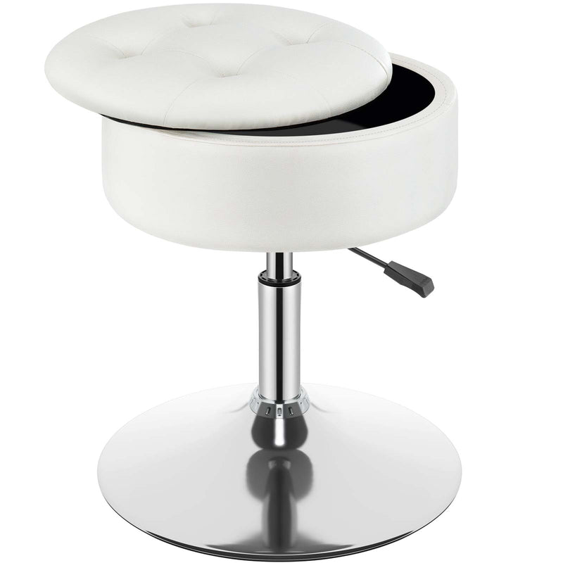 GREENSTELL Vanity Stool with Storage, 19" to 23" Height Adjustable PU Leather Vanity Chair, 360° Swivel Makeup Stool with Removeable Tray, Modern Ottoman for Bedroom Bathroom