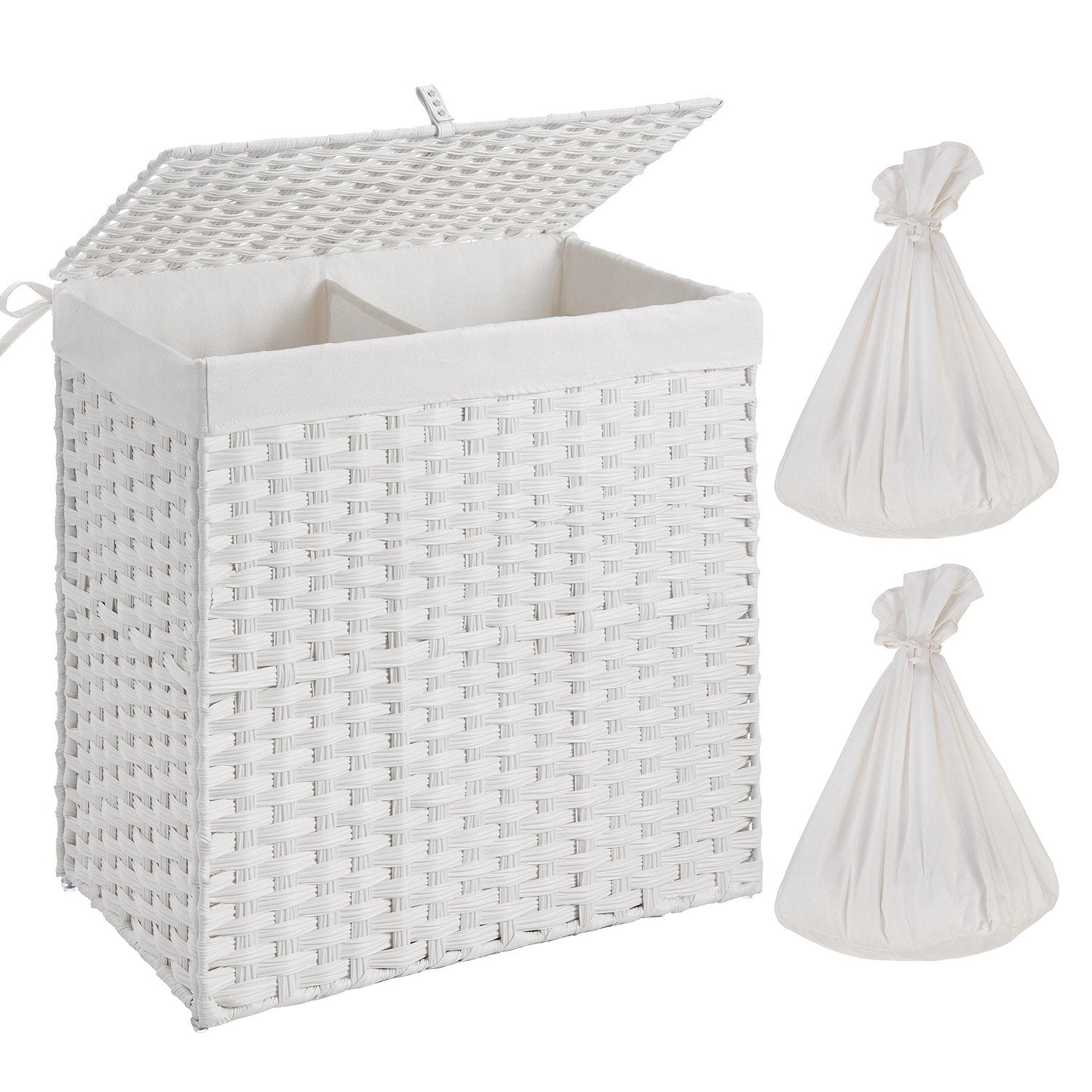 Handwoven Synthetic Rattan Collapsible Laundry Hamper with Lid