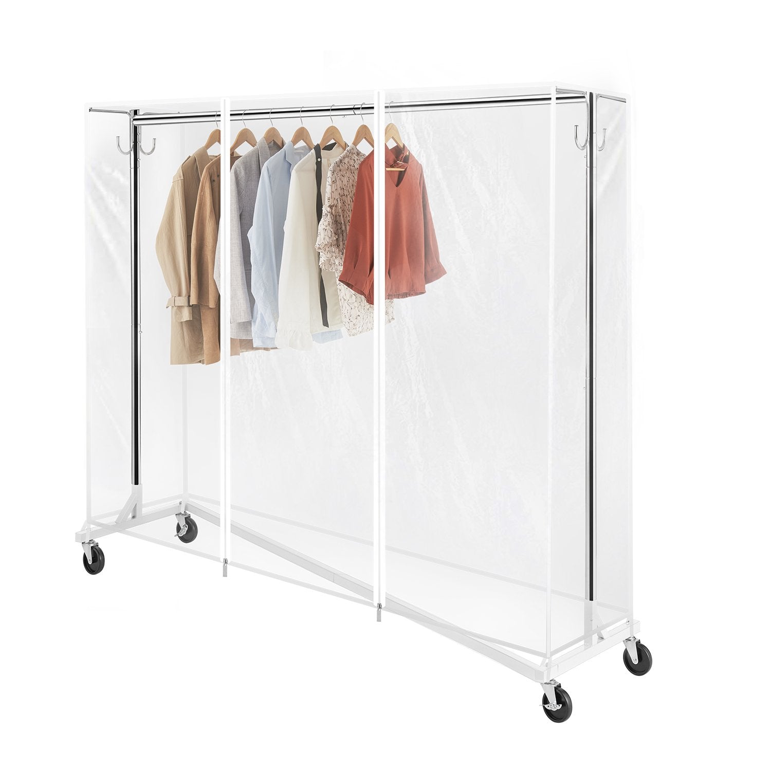 Greenstell Rolling Z Base Clothes Rack with Brake and Hooks Cover with Zipper 24 68 59 in