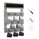 Greenstell Rustic Wall Mounted Coffee Mug Rack with Chalkboard 8 Hooks Grey