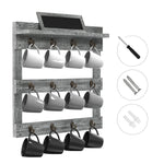 Greenstell Wall Mounted Coffee Mug Rack with Chalkboard 12 Hooks Grey