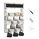 Greenstell Rustic Wall Mounted Coffee Mug Rack with Chalkboard 8 Hooks White