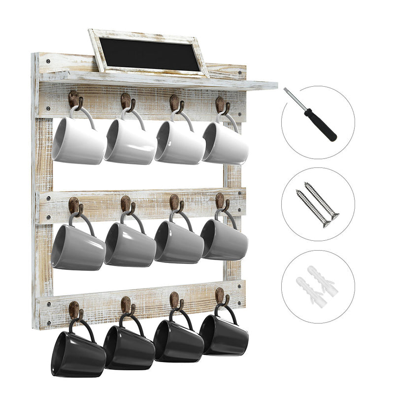Greenstell Wall Mounted Coffee Mug Rack with Chalkboard 12 Hooks White