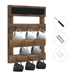 Greenstell Rustic Wall Mounted Coffee Mug Holder Chalkboard 8 Hooks Brown