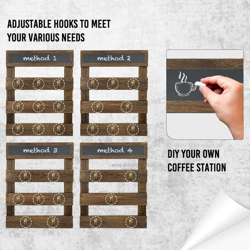 Greenstell Wall Mounted Coffee Mug Rack with Chalkboard 12 Hooks White