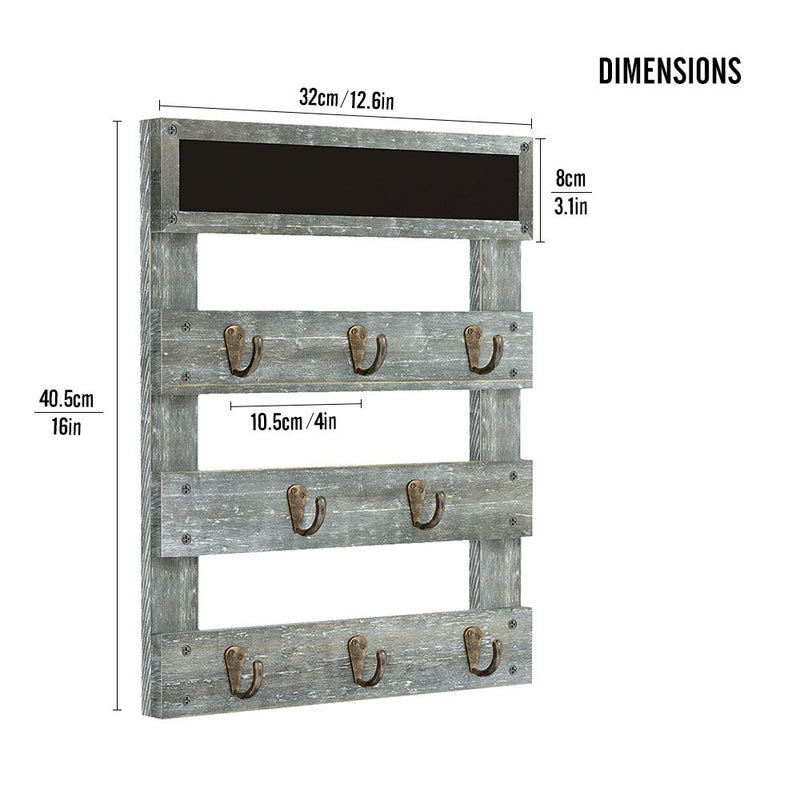 Greenstell Rustic Wall Mounted Coffee Mug Rack with Chalkboard 8 Hooks Grey