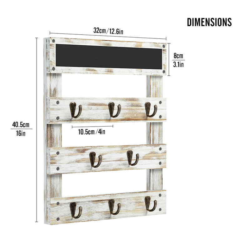 Greenstell Rustic Wall Mounted Coffee Mug Rack with Chalkboard 8 Hooks White