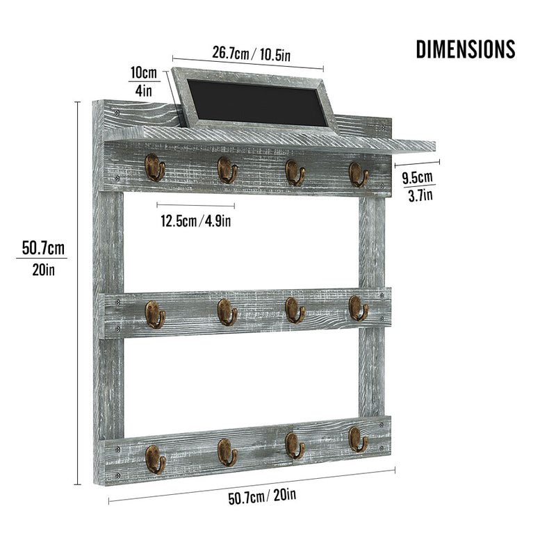 Greenstell Wall Mounted Coffee Mug Rack with Chalkboard 12 Hooks Grey