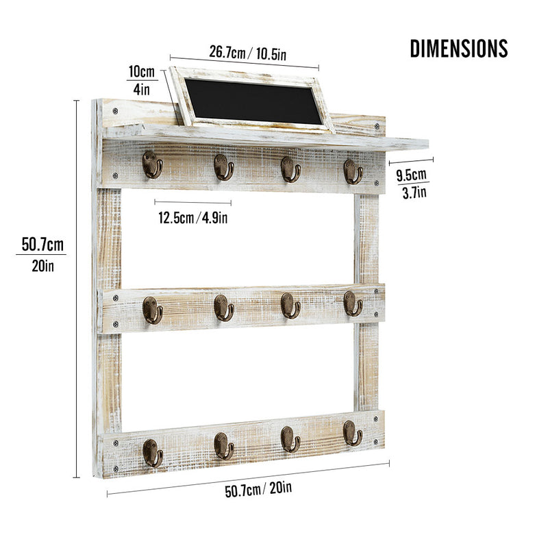 Greenstell Rustic Wood Wall-Hanging Towel Rack White Large