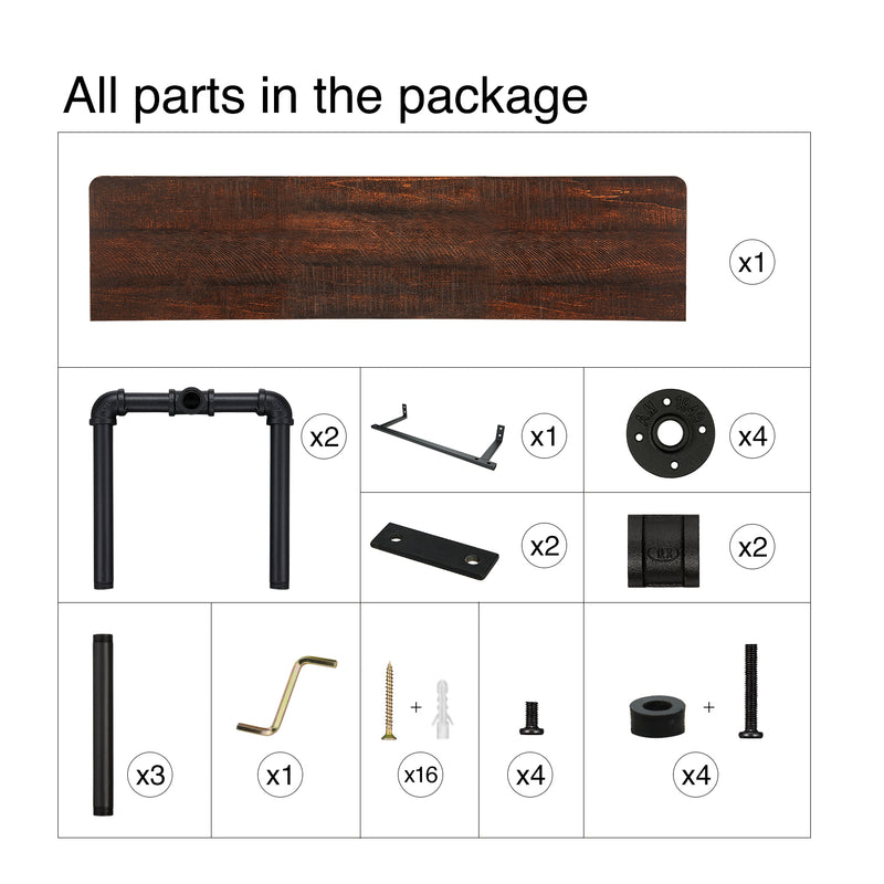 All Parts of Industrial Pipe Wall Mounted with Wood Board Clothes Rack