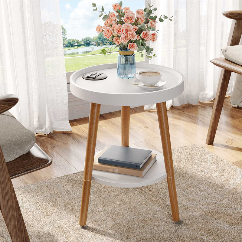 Greenstell 2-Tier Round End Table with Power Outlet