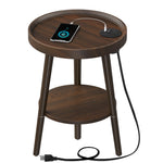 Greenstell 2-Tier Round End Table with Power Outlet