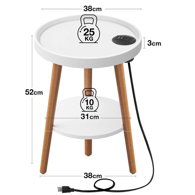 Greenstell 2-Tier Round End Table with Power Outlet