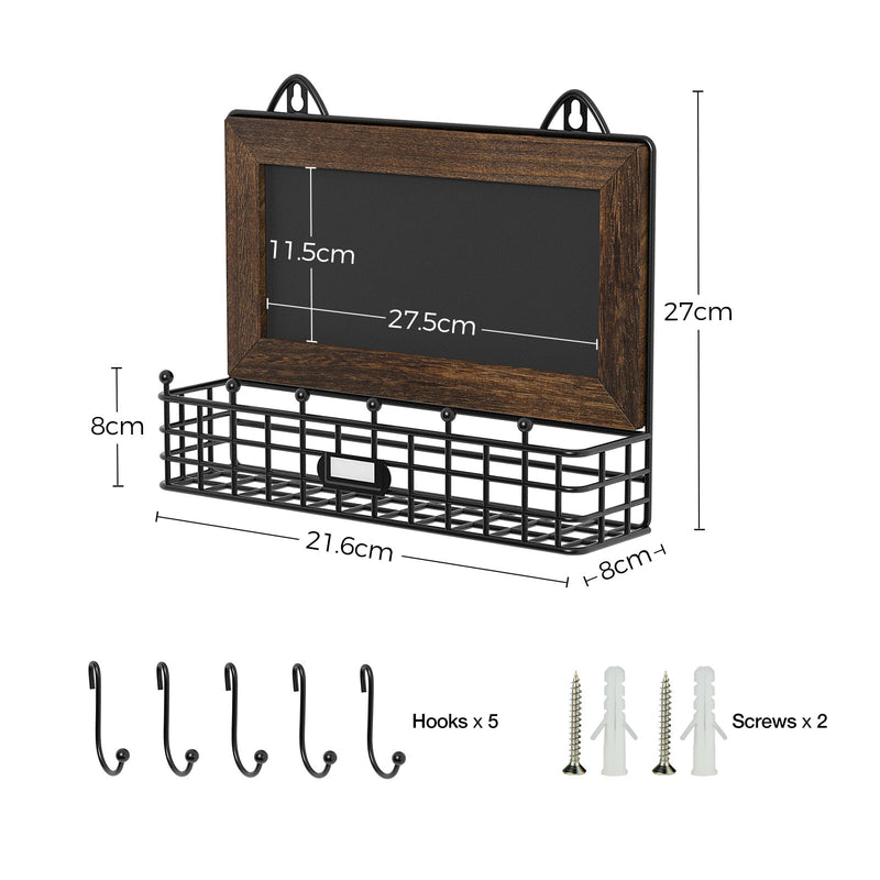 Greenstell Rustic Wooden Key Hooks with Chalkboard and Mail Sorter Brown