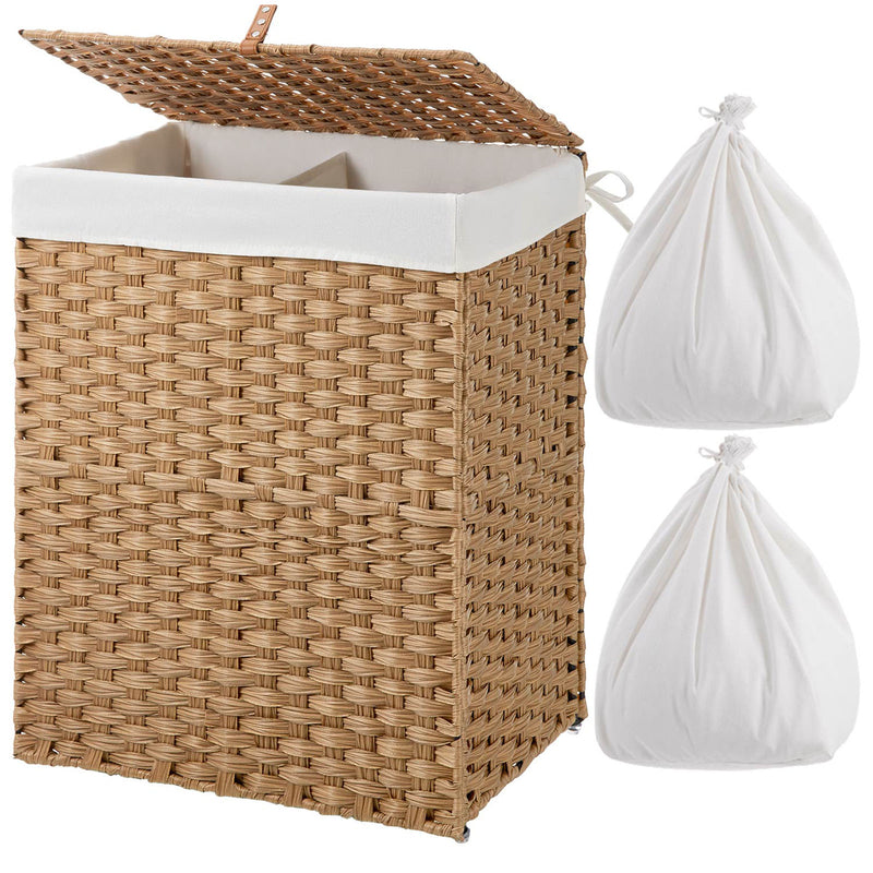 Handwoven Synthetic Rattan Collapsible Laundry Hamper with Lid