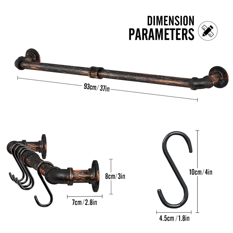 Greenstell Industrial Pipe Hanging Pot Rack Bronze with 14 Detachable Sliding Hooks