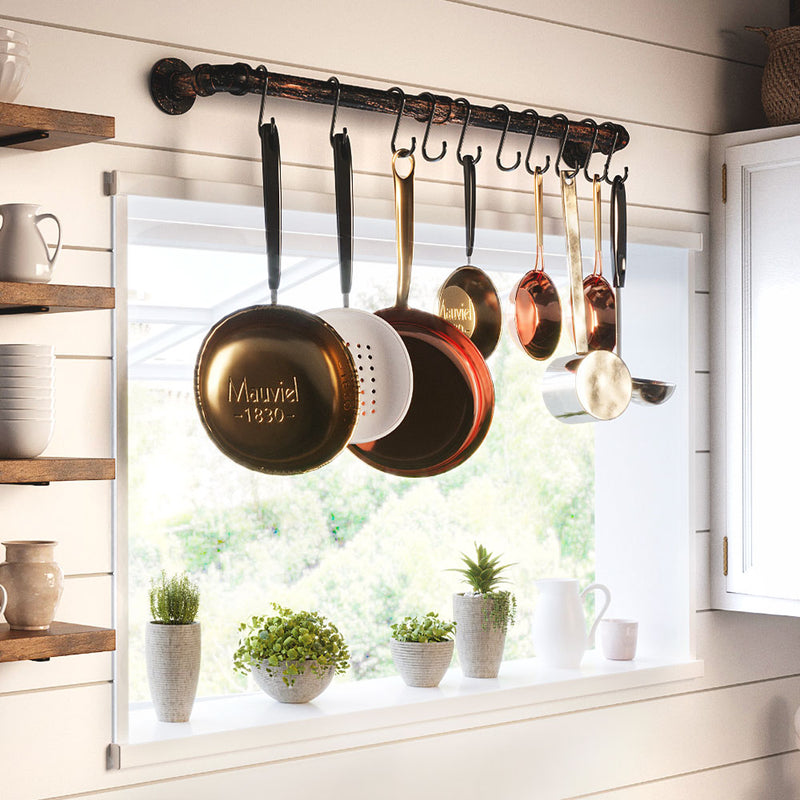 Industrial Pipe Hanging Pot Rack with Detachable Hooks | Greenstell